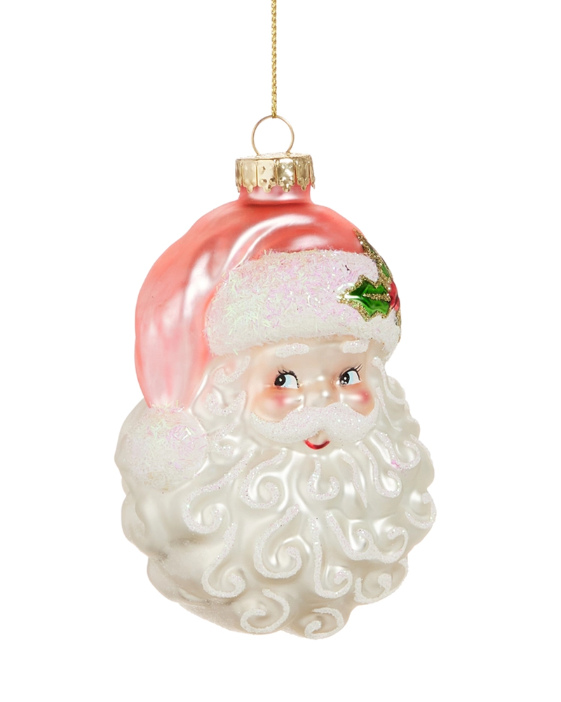 Pink Santa Head Ornament 4"