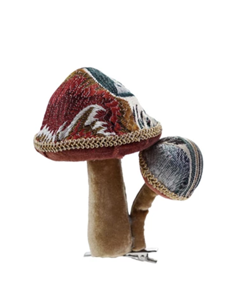 Jacquard & Velvet Mushroom Clip Ornament 4.5"