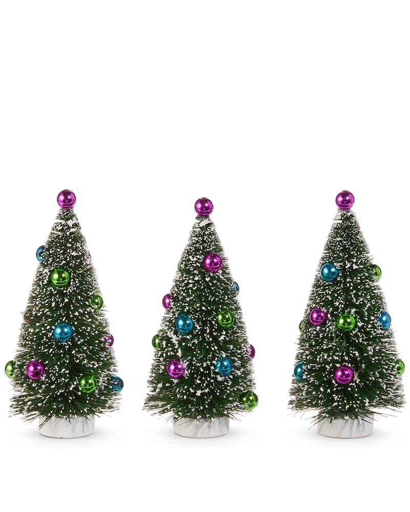 Box of Bottle Brush Trees with Ornaments 6"