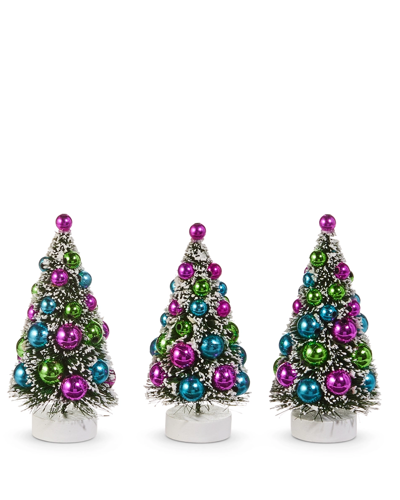 Box of Bottle Brush Trees with Ornaments 3.75"