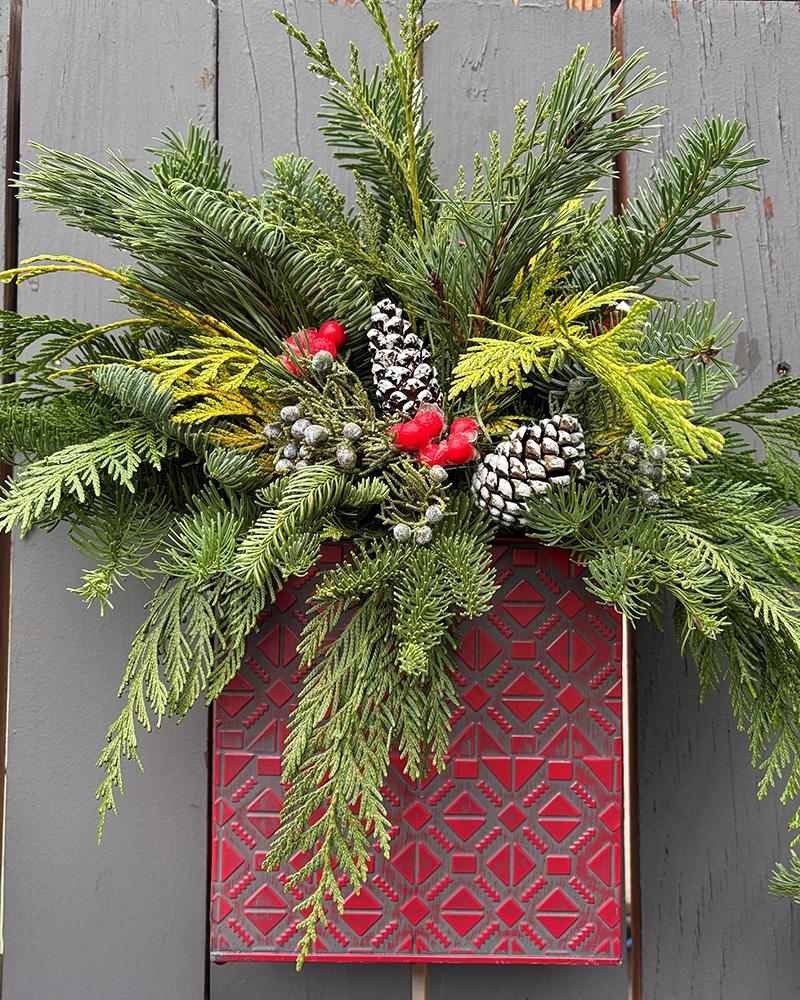 Metal Wall Basket with Mixed Greens 18x4x8"