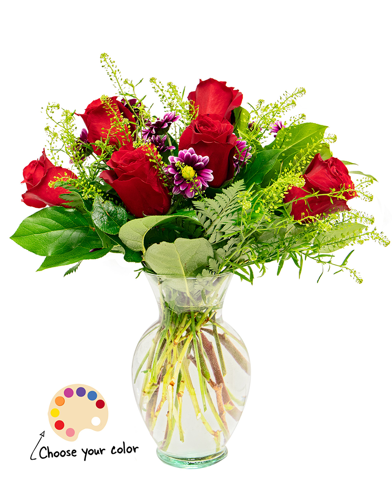 Half Dozen Roses 'Choose Color' Floral Arrangement from $65-$100
