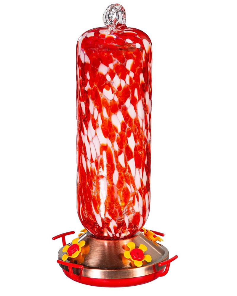 Glass Hummingbird Feeder Red & White