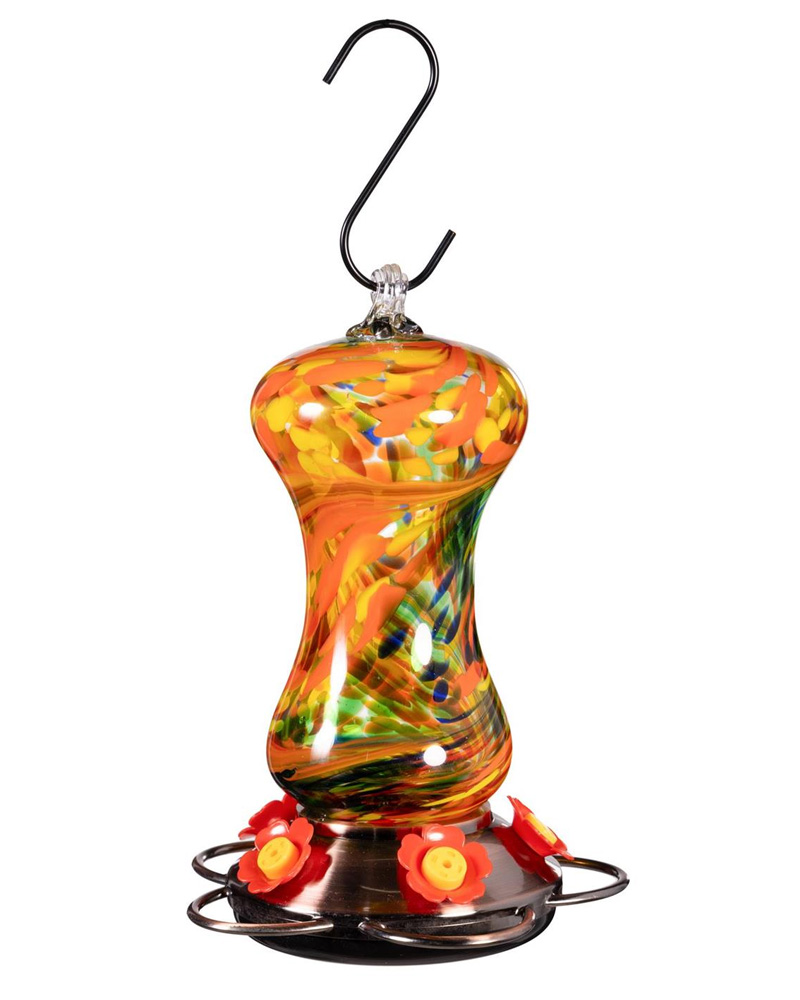 Glass Hummingbird Feeder Yellow Swirl