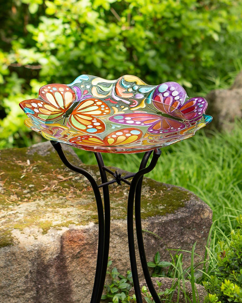 Bird Bath Glass Butterfly 18\"