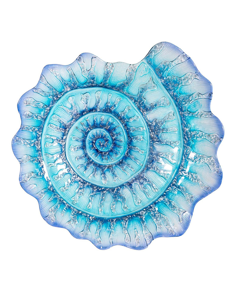 Bird Bath Glass Blue Shell 18"