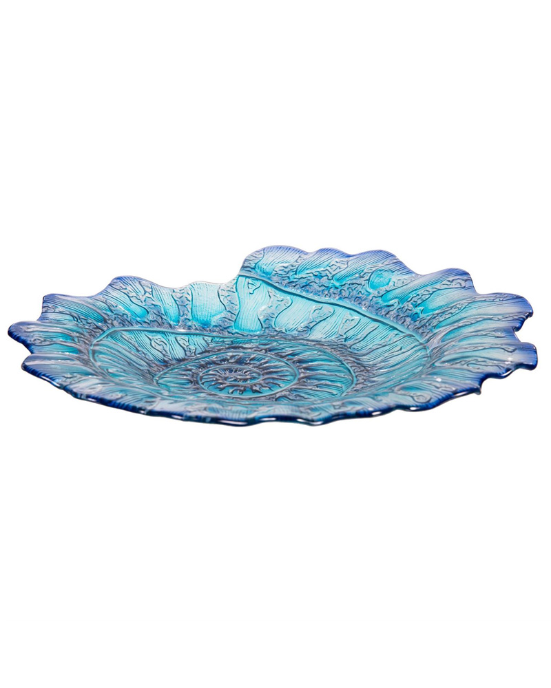 Bird Bath Glass Blue Shell 18\"