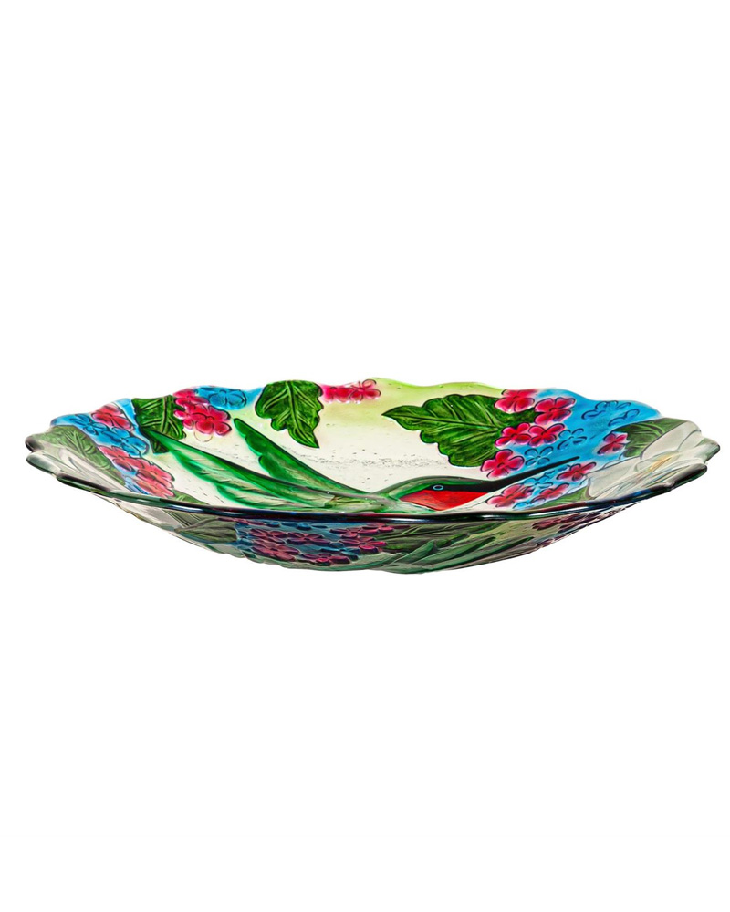 Bird Bath Glass Hummingbird Bouquet 18\"