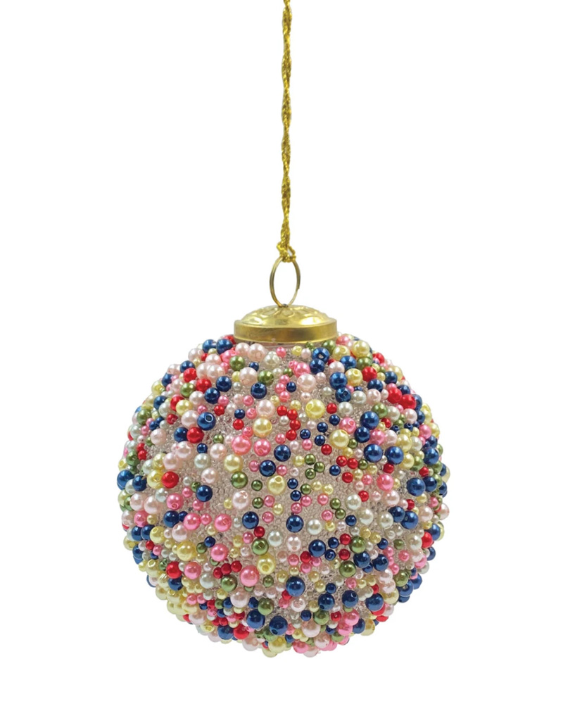 Beaded Glass Ball Ornament 4"