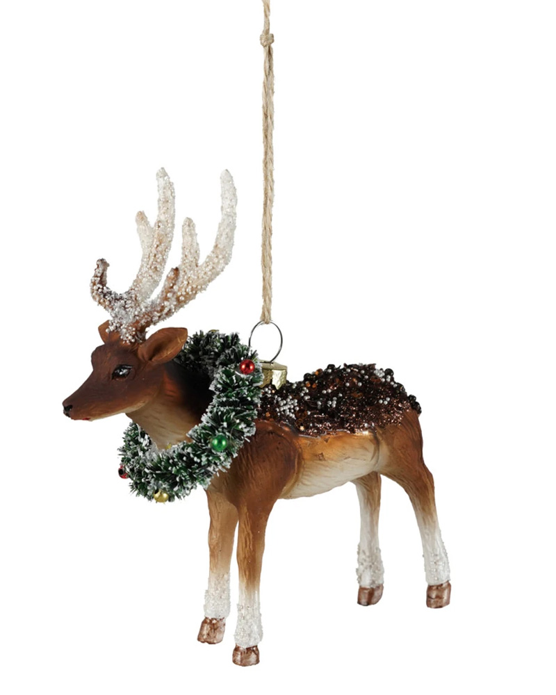 Hand-Painted Glass Deer Ornament 5.25"