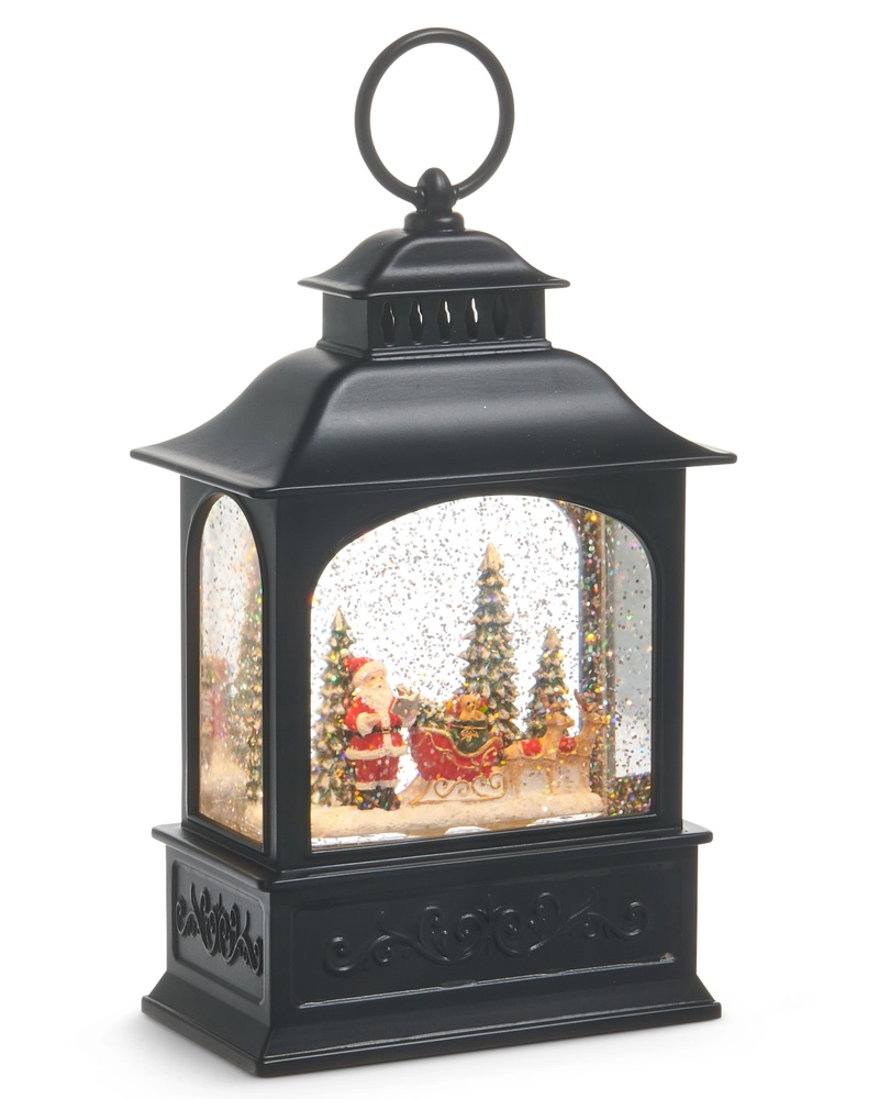 Santa & Reindeer Musical Lighted Water Lantern 9"