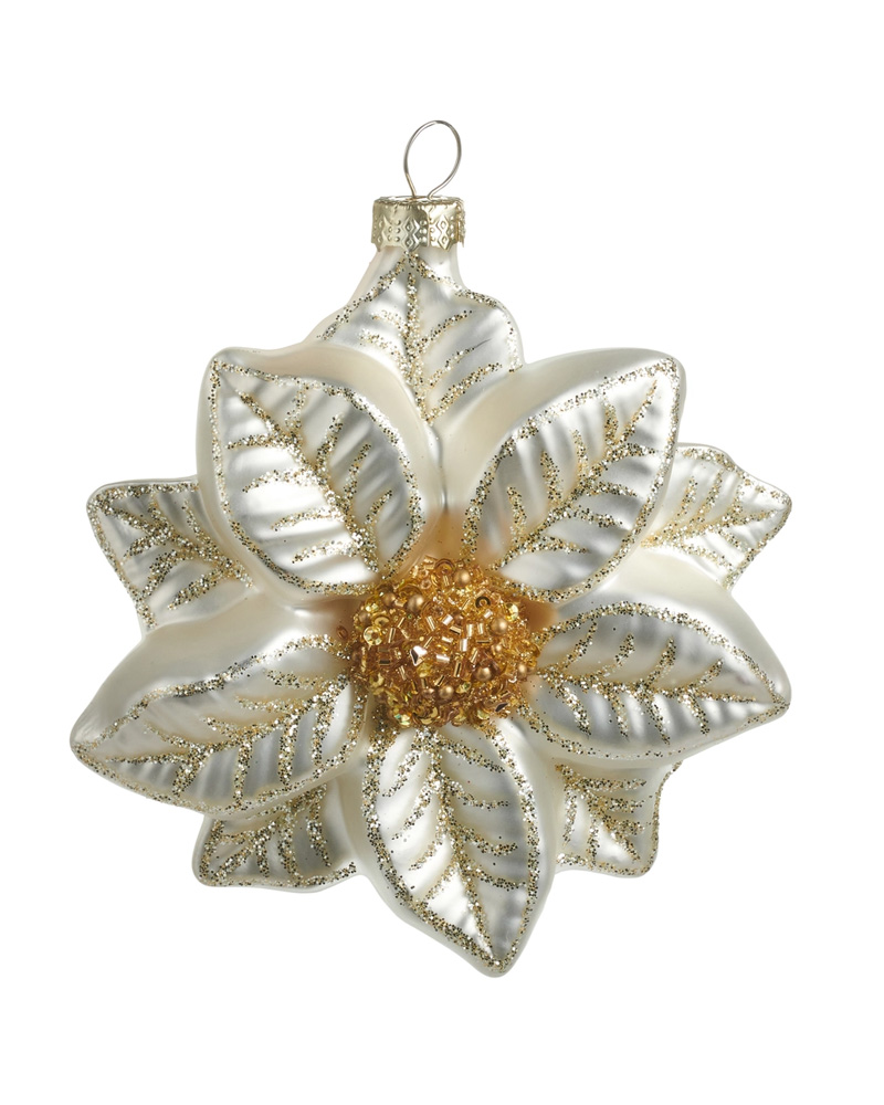 White Poinsettia Ornament 5.75"