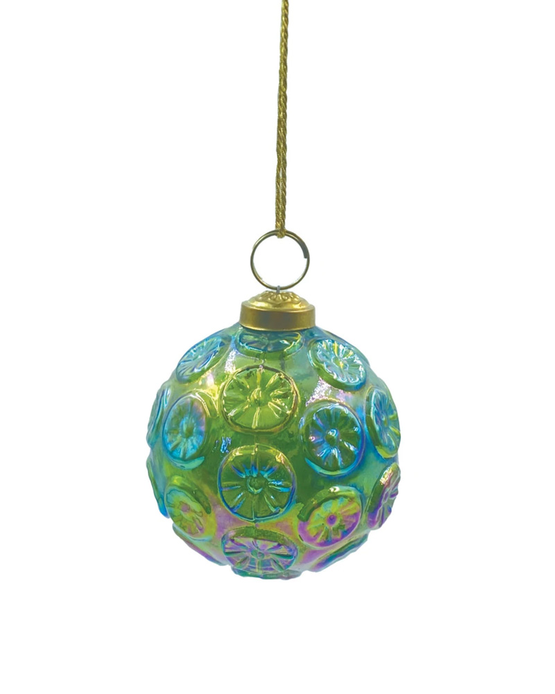 Hand-Blown Embossed Glass Ball Ornament 3"