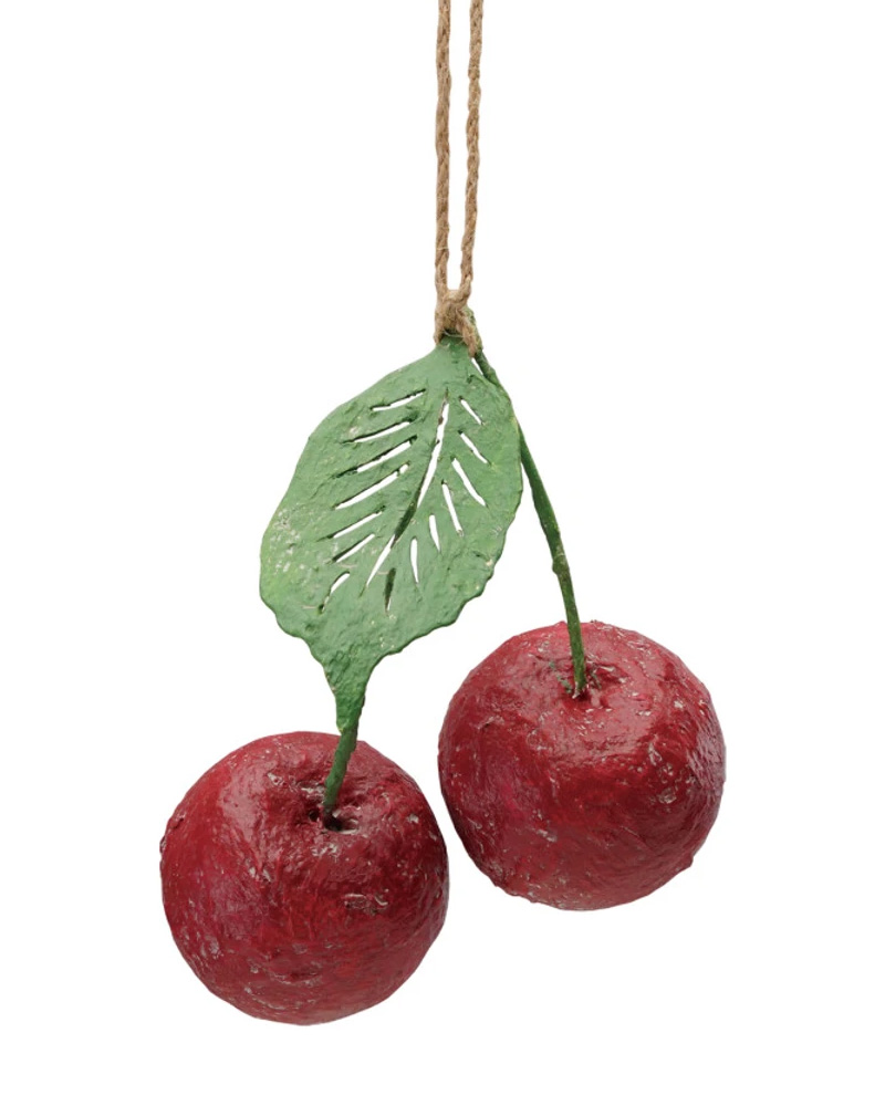 Paper Mache Cherries Ornament 5"