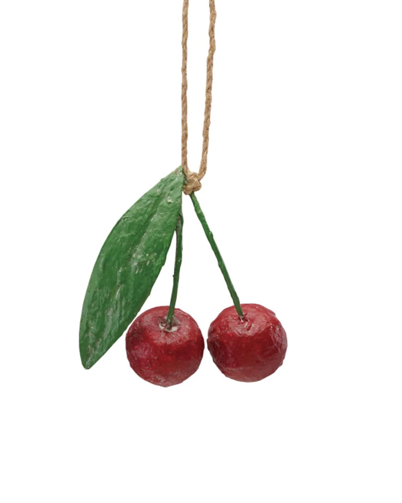 Paper Mache Cherries Ornament 4"