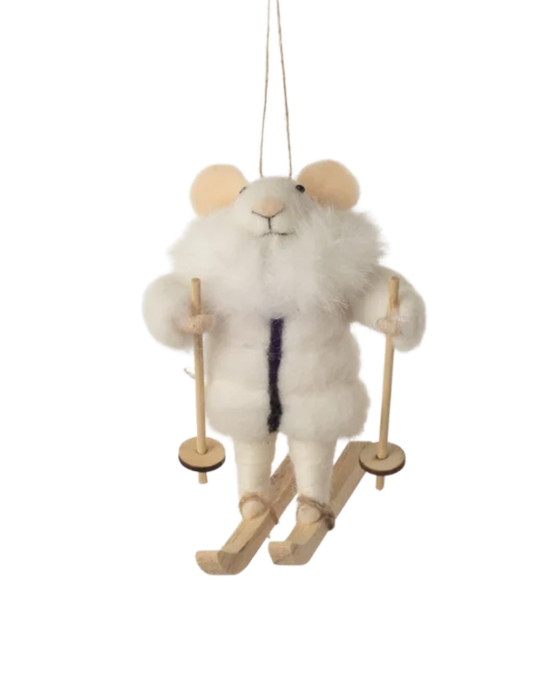 Skiing Mouse Ornament 4.75"