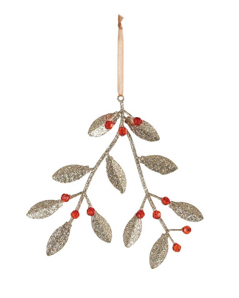 Beaded Mistletow with Glitter Ornament 8"