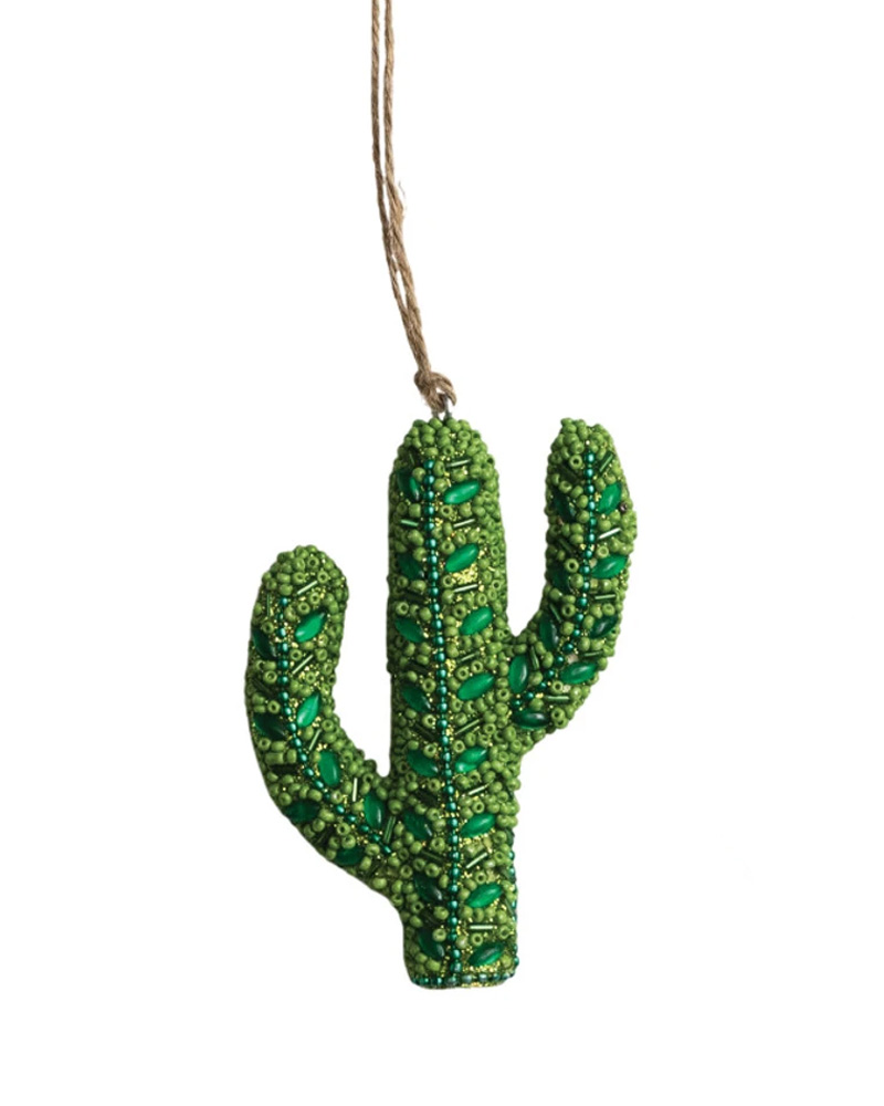 Handmade Beaded Cactus Ornament 4"