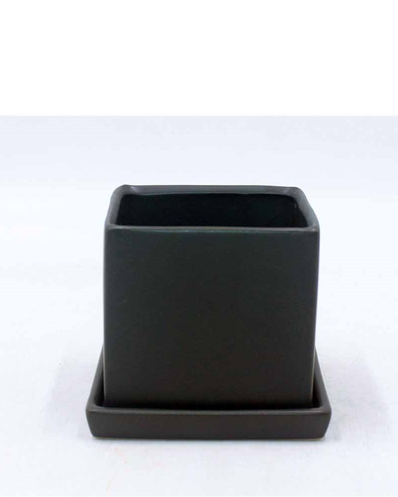 Cube Pot with Saucer Matte Grey 2.5"x2.5"